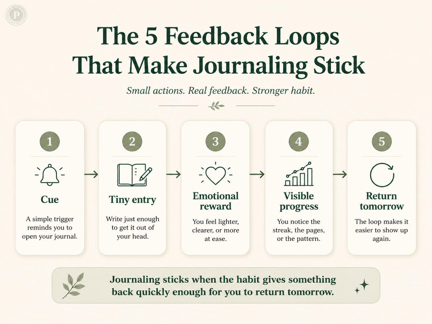 Infographic showing five feedback loops that help a journaling habit stick.